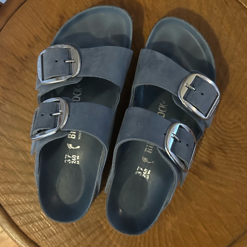 Blue suede Birkenstocks